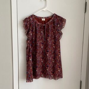 ARITZIA Wilfred Chanson Blouse Size L | Copper Red and blue Floral Blouse